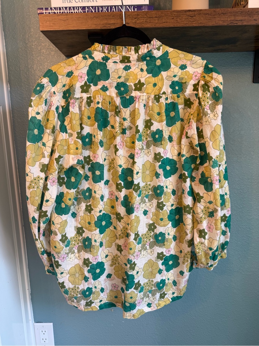 Trovata Birds of Paradis Floral Ruffle Collar Button Front Blouse L Boho Flowy - Picture 4 of 8